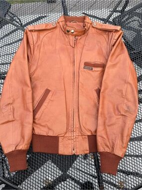 Vintage 80s Members Only Leather Cafe Racer Bomber Jacket Brown Size 40